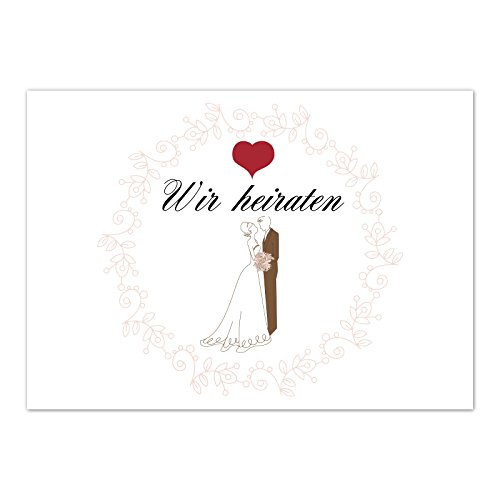 Einladungskarten Manufaktur Hamburg 10 x Save the Date Karten mit Umschlag/Wir heiraten - braun - Ehepaar/Hochzeit/Liebe/Heirat/Einladung von Einladungskarten Manufaktur Hamburg