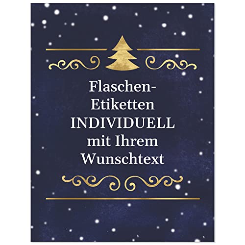 12 Flaschenetiketten selbstklebend mit Text personalisiert - Weihnachten Etikett Edel Blau mit Gold Look - weihnachtliche Flaschen Aufkleber von Einladungskarten Manufaktur Hamburg