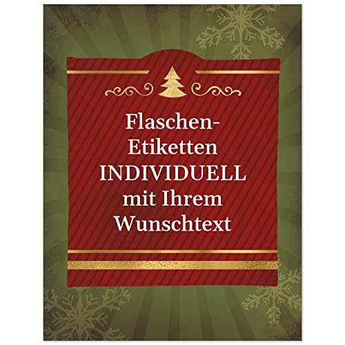 12 Flaschenetiketten selbstklebend mit Text personalisiert - Weihnachten Etikett Edel Rot mit Gold Look - weihnachtliche Flaschen Aufkleber von Einladungskarten Manufaktur Hamburg