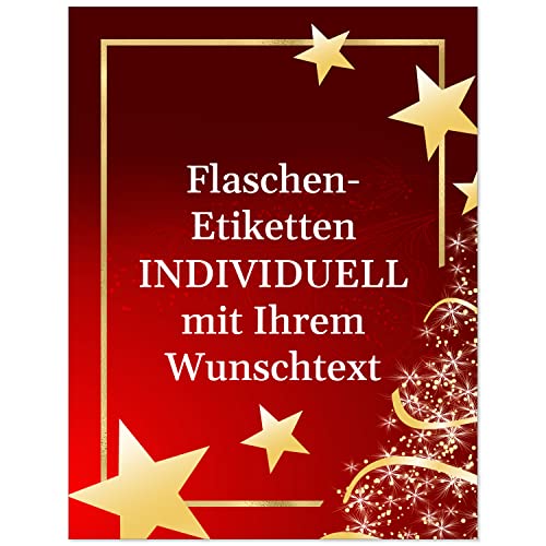 12 Flaschenetiketten selbstklebend mit Text personalisiert - Weihnachten Etikett Modern rot mit Sternen - weihnachtliche Flaschen Aufkleber von Einladungskarten Manufaktur Hamburg