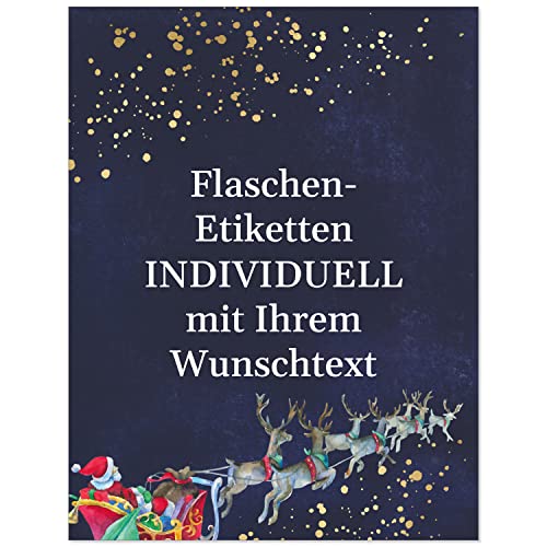 12 Flaschenetiketten selbstklebend mit Text personalisiert - Weihnachten Etikett Weihnachtsmann Schlitten - weihnachtliche Flaschen Aufkleber von Einladungskarten Manufaktur Hamburg