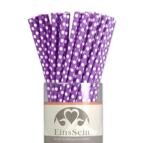 EinsSein 25x Papierstrohhalme Dots Flieder Hochzeit Party Geburtstag Strohhalme Trinkhalme Cake Pops Sticks und Candy Bar-Zubehör Stiele Papier Pappgeschirr Straws von EinsSein