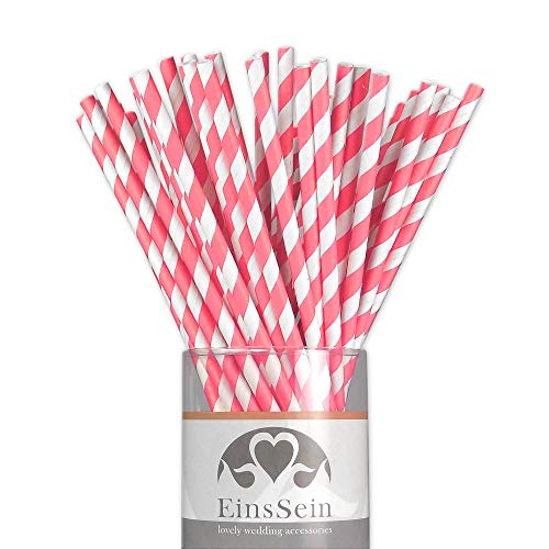 EinsSein 25x Papierstrohhalme Stripes Weiss-rosa Hochzeit Party Geburtstag Strohhalme Trinkhalme Cake Pops Sticks und Candy Bar-Zubehör Stiele Papier Pappgeschirr Straws von EinsSein