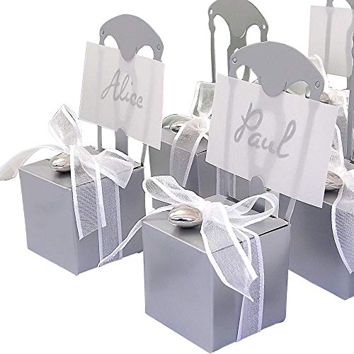 EinsSein 12x Kartonage Stuhl Silber Gastgeschenke Hochzeit Hochzeitsmandeln Verpackung Box Tischdeko Kartonagen Schachteln Taufe Geschenkboxen Süßigkeiten Taufmandeln Tischkarten Bonboniere Wedding von EinsSein