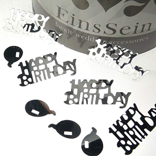 EinsSein 14g Streudeko Geburtstag Balloons Silber metallisch Happy Birthday Kindergeburtstag Tischdeko Party von EinsSein