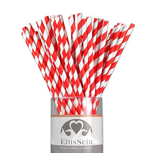 EinsSein 25x Papierstrohhalme Stripes Weiss-rot Hochzeit Party Geburtstag Strohhalme Trinkhalme Cake Pops Sticks und Candy Bar-Zubehör Stiele Papier Pappgeschirr Straws von EinsSein