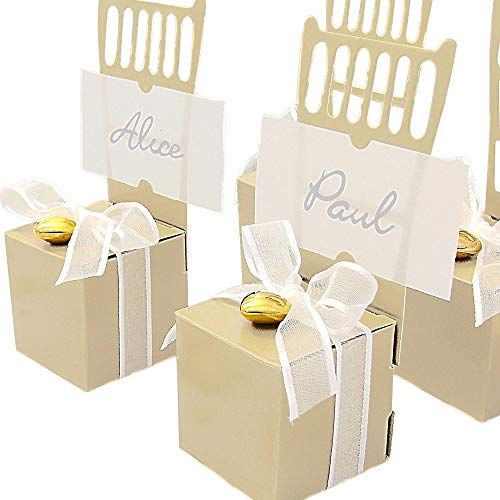 EinsSein 48x Kartonage Stuhl Creme Gastgeschenke Hochzeit Hochzeitsmandeln Verpackung Box Tischdeko Kartonagen Schachteln Taufe Geschenkboxen Süßigkeiten Taufmandeln Tischkarten Bonboniere Wedding von EinsSein