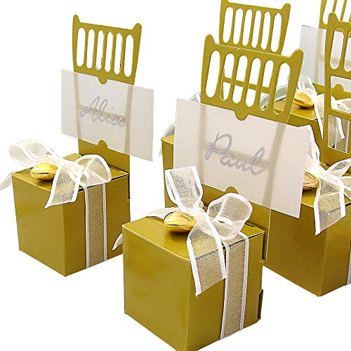 EinsSein 48x Kartonage Stuhl Gold Gastgeschenke Hochzeit Hochzeitsmandeln Verpackung Box Tischdeko Kartonagen Schachteln Taufe Geschenkboxen Süßigkeiten Taufmandeln Tischkarten Bonboniere Wedding von EinsSein