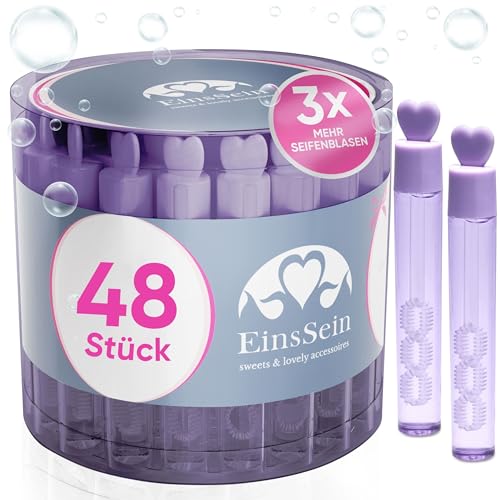 EinsSein 48x Seifenblasen Hochzeit Lovegläschen Box Flieder | Gastgeschenke für die goldene Hochzeit Taufe Geburtstag Valentinstag Verlobung Party| Hochzeitsseifenblasen mit Freudentränen kombinieren von EinsSein