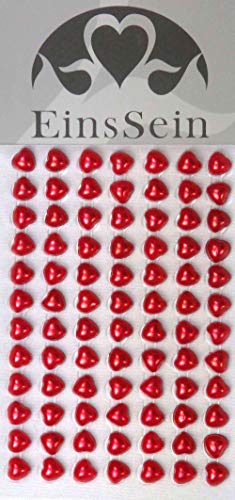EinsSein 84x Aufkleber Sticker selbstklebend 5,5mm Herz rot Glitzersteine Strasssteine Einladungskarten von EinsSein