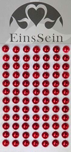 EinsSein 84x Aufkleber Sticker selbstklebend 5,5mm Perle rot Glitzersteine Strasssteine Einladungskarten von EinsSein