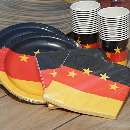 EinsSein 88 tlg. Pappgeschirr Party Set Fußball Deutschland 26x Pappteller 26x Pappbecher 36x Papier Servietten Fahne Flaage Papiergeschirr Einwegeschirr von EinsSein