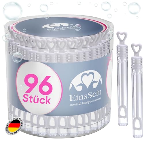 EinsSein Seifenblasen Hochzeit Herzgläschen Set Weiss mit Herzgriff - Hochzeitsseifenblasen als Gastgeschenke für die Hochzeit, Taufe - Hochzeitsdeko Mini Ideen mit Herz - Seifenblase Kinder von EinsSein