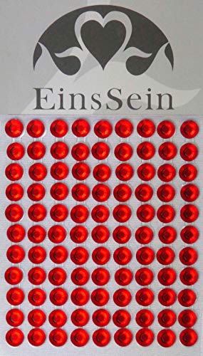 EinsSein 99x Aufkleber Sticker selbstklebend 5,5mm Strasssteine rot Glitzersteine Strasssteine Einladungskarten von EinsSein