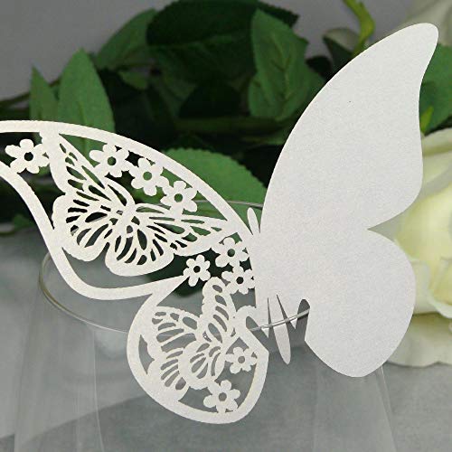 EinsSein Tischkarten Butterfly Flower Weiss schimmernd Hochzeit, Tischkarten, Platzkarten, Namenskarten, von EinsSein