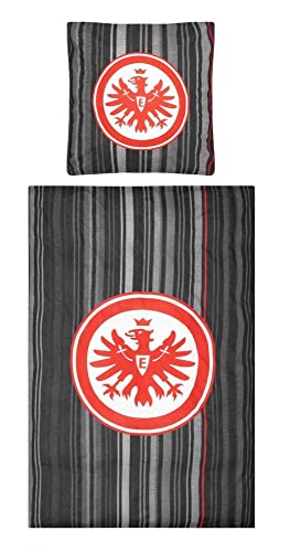 Eintracht Frankfurt Bettwäsche 135x200cm schwarz gestreift Baumwolle von Eintracht Frankfurt