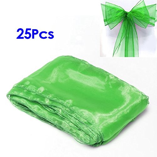 Eioeeklop 25 Green Organza-Stuhl-Abdeckung Schaerpe-Bogen Fuer Hochzeit, Geburtstag Decor von Eioeeklop