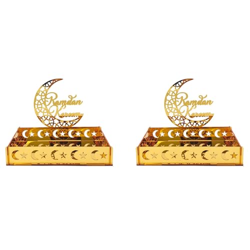 Eioeeklop 2X Acryl Eid Mubarak Essenstablett Ramadan Dessert Obstteller Mond Stern Schloss Islamisches Muslimisches Festival Geschenk,B von Eioeeklop