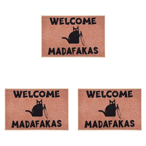 Eioeeklop 3X Dark Cat Welcome Madafakas Volldruck-Fußmatte, Lustige Fußmatte, Heimdekoration, Küche, Badezimmer, Machen Sie Menschen Lustige Geschenke von Eioeeklop