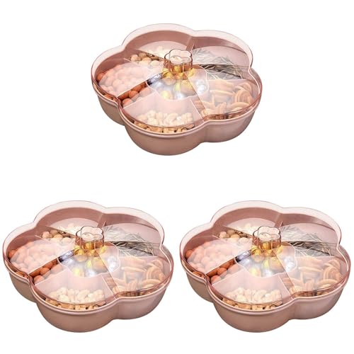 Eioeeklop 3X Snack Aufbewahrungs Box, Blumen Form Snack Tablett mit Deckel, Nuss Bonbon Aufbewahrungs Box für Lebensmittel, Obst Box Trocken Obst Behälter, Rosa von Eioeeklop