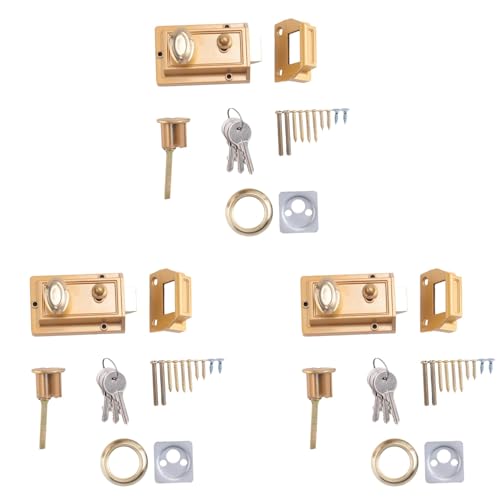 Eioeeklop 3X Zylinder Riegel Schloss für Eingang, Gold Farbenes Fertig von Eioeeklop