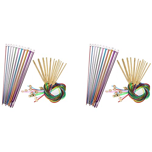Eioeeklop 46 Stück Tunesische Häkel Nadeln Set 3-10 mm Kabel Bambus Strick Nadel mit Perle Karbonisierte Bambus Nadel Haken von Eioeeklop