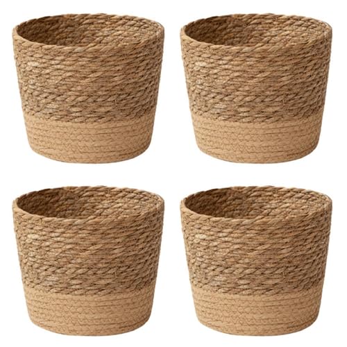 Eioeeklop 4X Strohgeflecht Blumentopf Weidenkorb Rattan Blumentopf Aufbewahrungskorb Handgefertigter Gewebter Pflanzkorb S von Eioeeklop