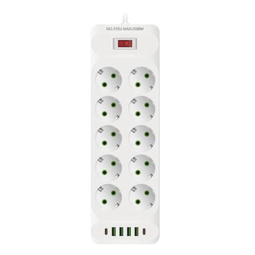 Eioeeklop Multifunktions-EU-Steckdosenleiste mit 4 USB-Schnellladeanschlüssen und 2 M Netzfilterkabel von Eioeeklop