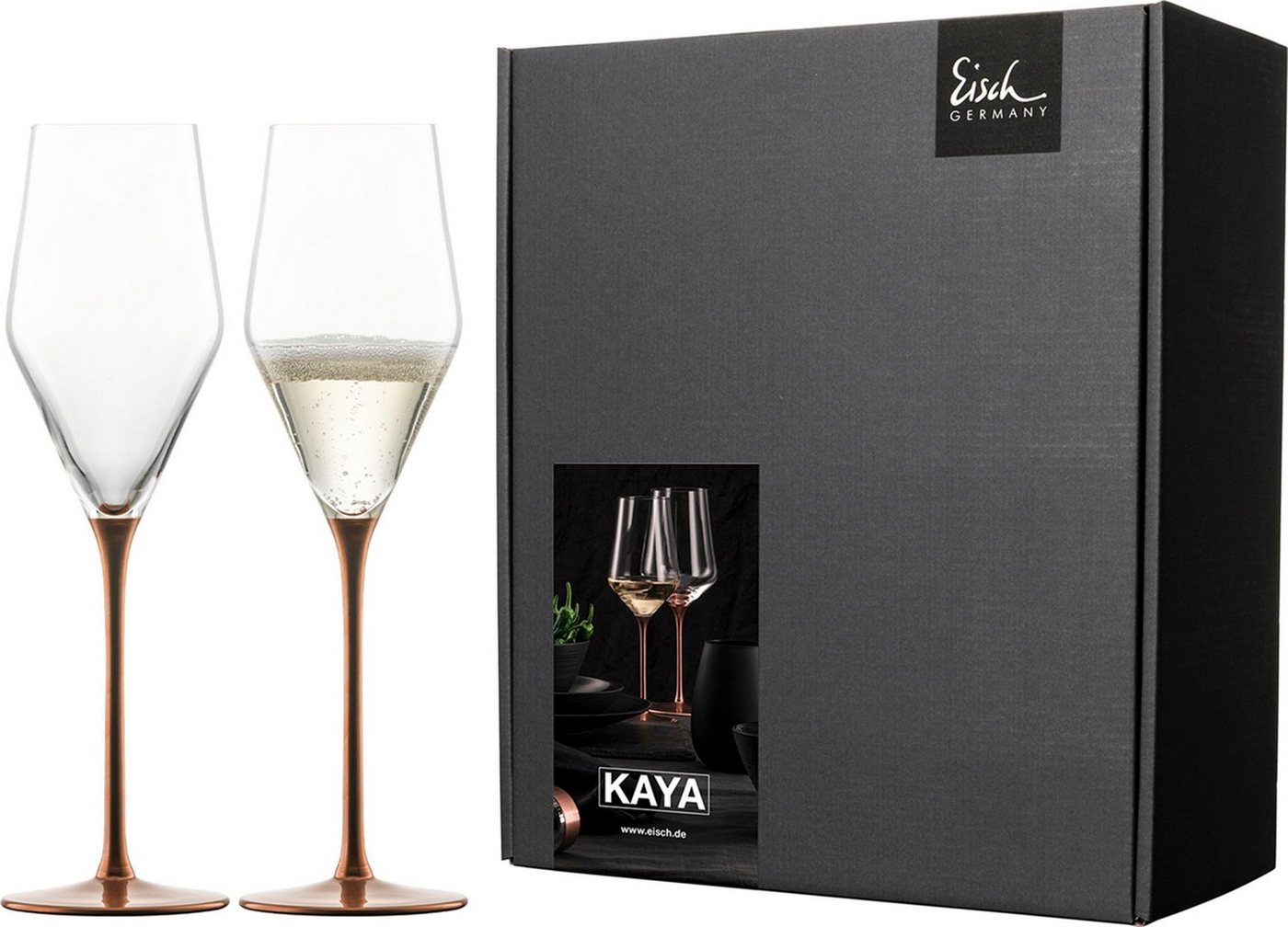 Eisch Champagnerglas KAYA, Made in Germany, 260 ml, Kristallglas, in Handarbeit mit fein schimmernden Kupfer-Glasur veredelt, 2-teilig von Eisch