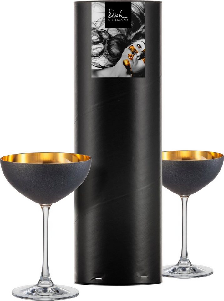 Eisch Germany Dessertschale COSMO GOLD, 250 ml, Kristallglas, (Set, 2-tlg), mit 24karätigem Gold veredelt, schwarzem Stein-Look versiegelt von Eisch Germany