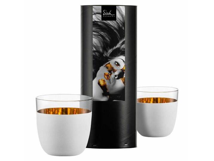 Eisch Germany Becher 2er Set Cosmo Weiß 390 ml, Kristallglas, goldfarben von Eisch