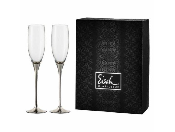 Eisch Germany Sektglas 2er Set Platin Champagner Exklusiv, Kristallglas, silberfarben von Eisch