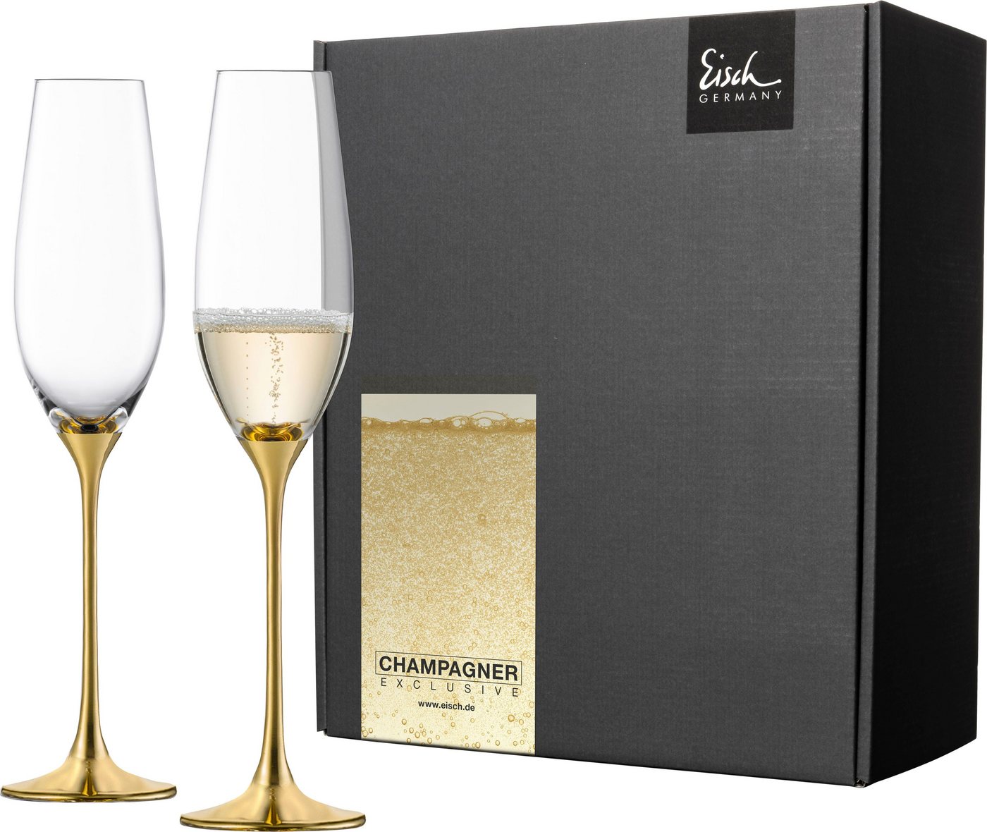 Eisch Sektglas Champagner Exklusiv, Kristallglas, Auflage in Echtgold, 180 ml, 2-teilig von Eisch