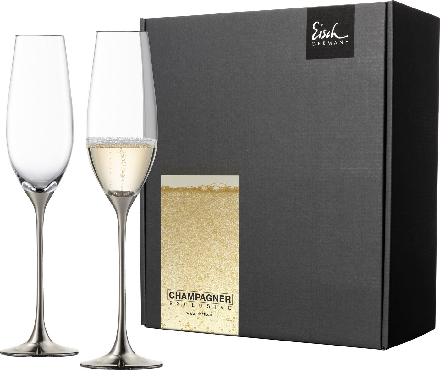 Eisch Sektglas Champagner Exklusiv, Kristallglas, Auflage in Platin, 180 ml, 2-teilig von Eisch