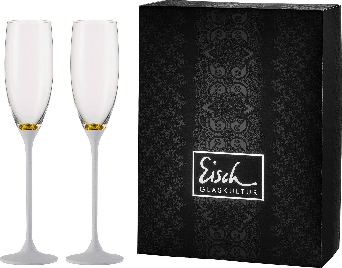 Eisch Sektglas Champagner Exklusiv, Kristallglas, Echtgoldauflage, Teilveredelung in Steinoptik, 180 ml, 2-teilig von Eisch