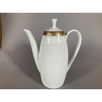 Arzberg Kaffeekanne Form 2025 0, 8L Weiß Gold Goldmedaille 1957 Mailand von EisenhoferAntik
