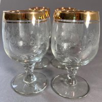 Set Aus 6 Vintage Goldrand Weingläser Römer Weinrömer Vergoldet Gedrehter Stil von EisenhoferAntik