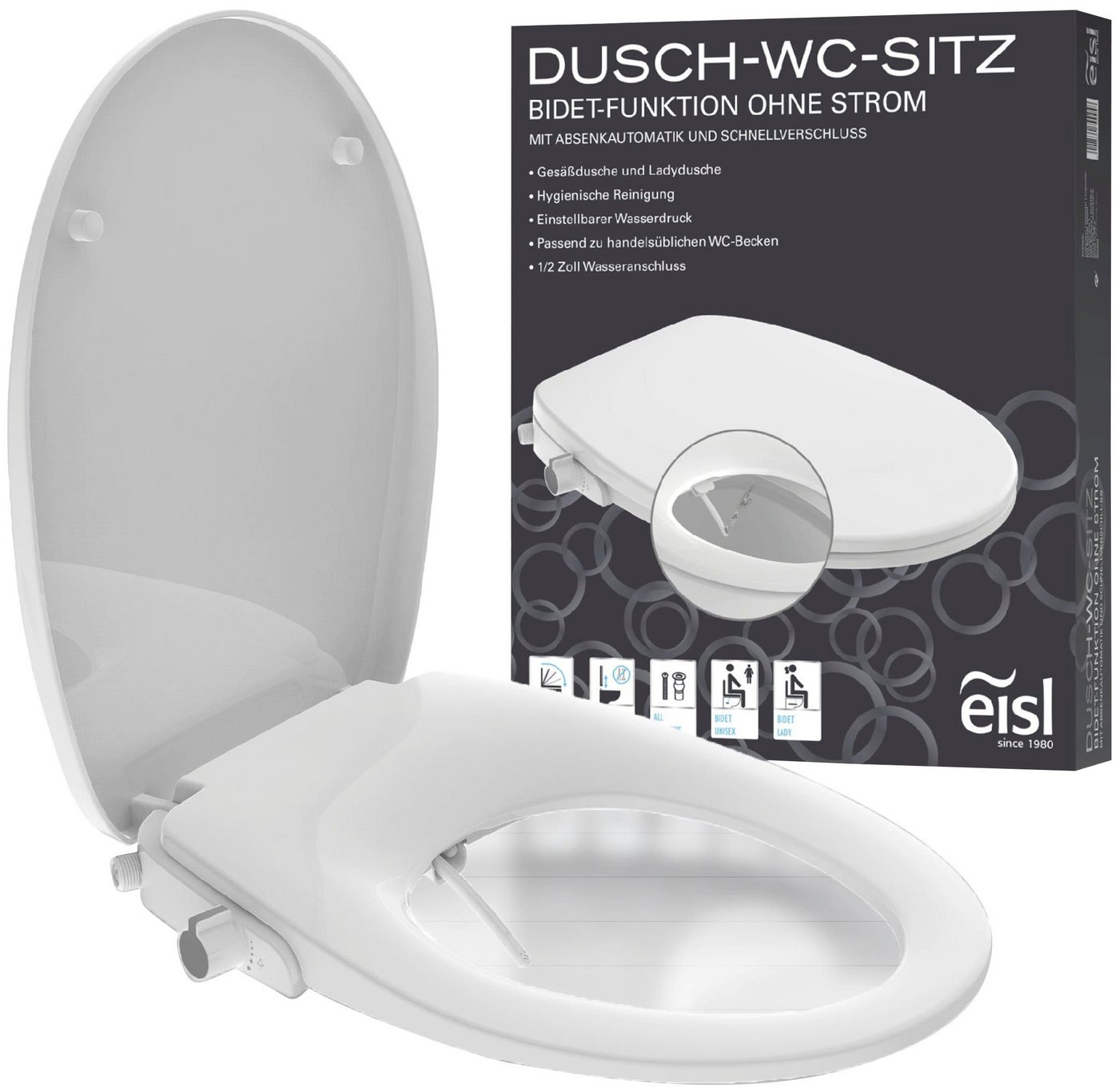 Eisl Dusch-WC-Sitz Bidet Einsatz, Absenkautomatik, Schnellverschluss von Eisl