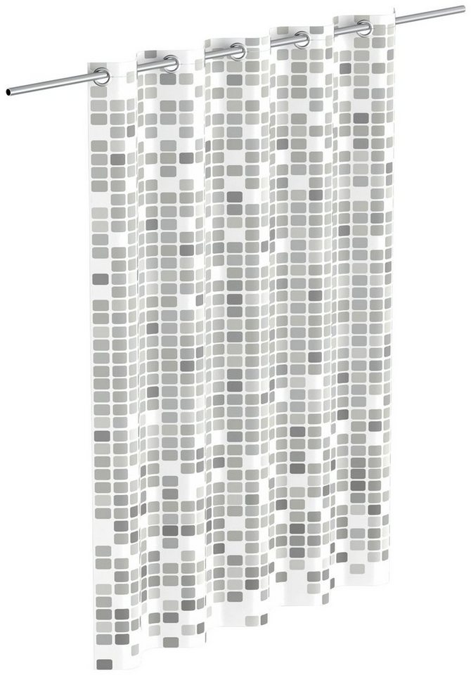 Eisl Duschvorhang Mosaik GRAU Breite 180 cm, waschbarer Antischimmel Vorhang (Höhe 200 cm), graues Mosaik-Design von Eisl