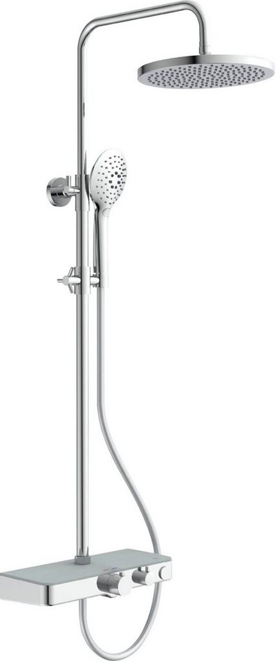 Eisl Stangenbrause-Set FUTURA, 3 Strahlart(en), Komplett-Set, mit Thermostatarmatur und Glasablage, Handbrause mit 3 Funktionen von Eisl
