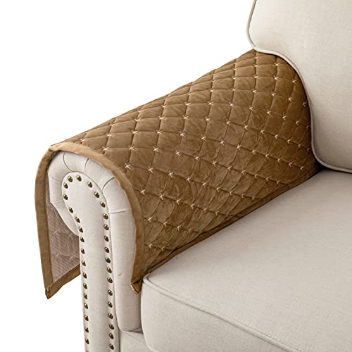 Eismodra Armlehnenbezüge,Armlehnenschoner,Anti-Rutsch- Armkappen für L Form Sofaschoner Chaiselongue ecksofa 2 Sitzer Schonbezüge Wohnzimmer Sessel Hunde Haustiere,Kaffee,70x70cm(nur 1 Stück) von Eismodra