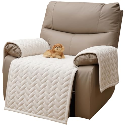 Eismodra Sesselschoner,Sesselbezug für Relaxsessel,Anti-Rutsch Sessel Überzug,Sesselüberwurf Sofa Schoner Bezug mit Armlehne Sesselüberzug für Fernsehsessel Haustiere (Cremeweiß, 3 Stücke Set) von Eismodra