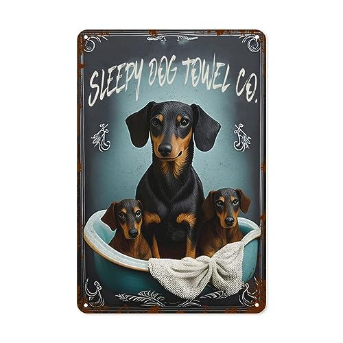 Metall-Blechschild "Sleeping Dog Towel Co" im Retro-Stil, geeignet für Innenbereich, Badezimmer, 20,3 x 30,5 cm, Hundedekoration von Eisryrv