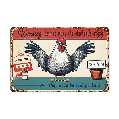 Metall-Blechschild im Retro-Stil, Aufschrift "Warning Do Not Make The Chickens Angry They Acan Be Real Peckers", Hühnerstallschilder für Hühnerstall, lustig, 20,3 x 30,5 cm, langlebig. Metall-Blechschild im Retro-Stil, Aufschrift "Warning Do Not Make The Chickens Angry They Acan Be Real Peckers", Hühnerstallschilder für Hühnerstall, lustig, 20,3 x 30,5 cm, langlebig. von Eisryrv