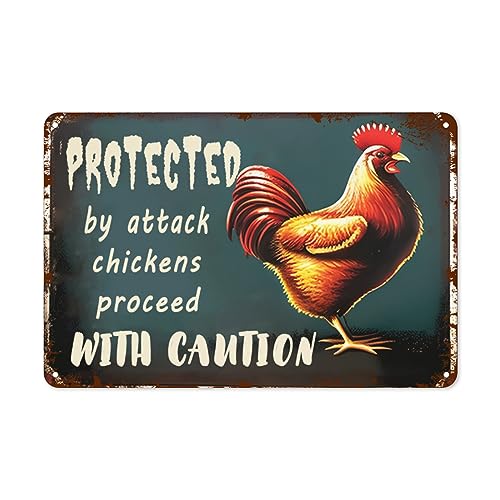 Retro Metall-Blechschild Protected By Attack Chickens Proceed With Caution Hühnerstall Schilder für Hühnerstall Lustig Outdoor 20,3 x 30,5 cm langlebig Retro Metall-Blechschild Protected By Attack Chickens Proceed With Caution Hühnerstall Schilder für Hühnerstall Lustig Outdoor 20,3 x 30,5 cm langlebig von Eisryrv