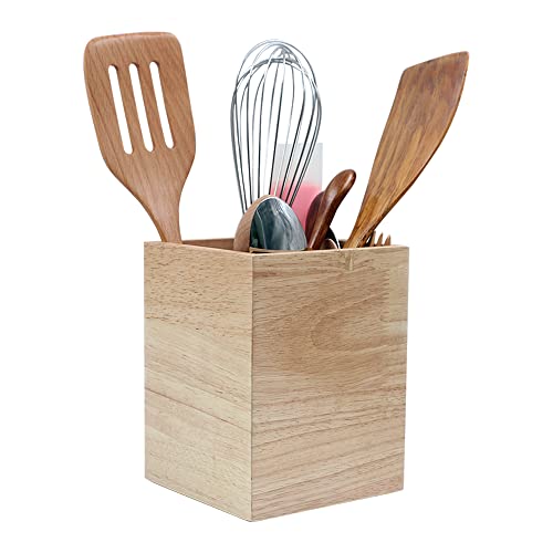 Eitida Rustikaler Küchenutensilien-Besteckhalter, geschlitzter Löffel, fester Löffel, Pasta-Server, Organizer für Küchenarbeitsplatten, Köche, Massivholz, Beige von Eitida