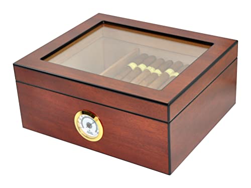 Eitida Zigarren Humidor Case für 25–50 Zigarren, gehärtetes Glas, handgefertigt, spanisches Zedernholz, Aufbewahrungsbox mit Trennwand, Luftbefeuchter und Hygrometer, Sapeli-Kirsche Eitida Zigarren Humidor Case für 25–50 Zigarren, gehärtetes Glas, handgefertigt, spanisches Zedernholz, Aufbewahrungsbox mit Trennwand, Luftbefeuchter und Hygrometer, Sapeli-Kirsche von Eitida