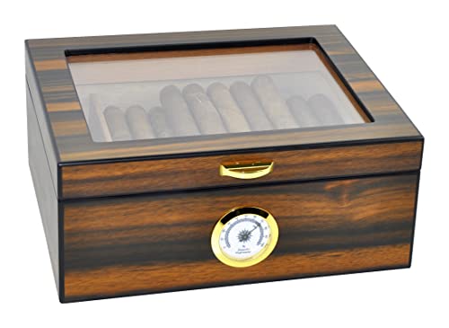 Eitida Zigarren Humidor Etui für 25–50 Zigarren, Display aus gehärtetem Glas, handgefertigte Aufbewahrungsbox aus spanischer Zeder mit Trennwand, Luftbefeuchter, Hygrometer, Santos-Palisander von Eitida
