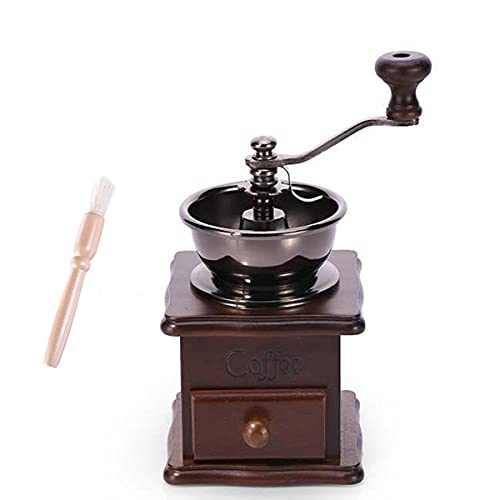 A + kitchen Manuelle Holz Kaffeemühle Vintage Stil, Hand Kaffeemühle Grat mit Keramik Handkurbel, Manuelle Kaffeemühle Reinigungsbürste, Braun, 20 x 9,5 x 16,5 cm (A3329) von Eitonbu