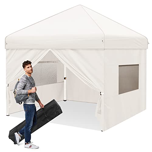 Ej.Victor Pavillon 3x3m Faltpavillon Wasserdicht Stabil Winterfest, Pop Up Faltpavillon mit Mesh Seitenwänden und 4 Sandsäcke, 50+ UV-Schutz Party Pavillon Gartenzelt Partyzelt, Khaki von Ej.Victor